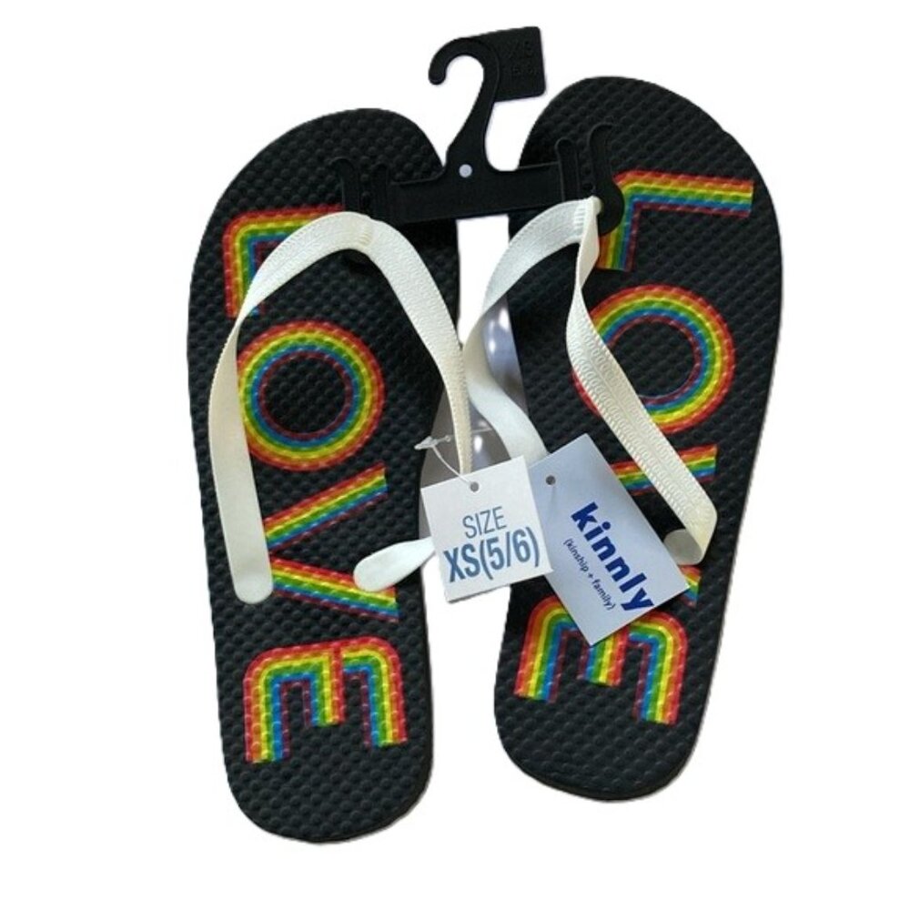 RAINBOW PRIDE Love Flip Flops Black Background Various Sizes Unisex